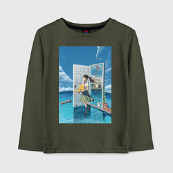 Лонгслив хлопковый детский Судзумэ стульчик дайдзин, цвет: меланж-хаки