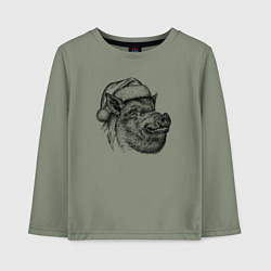 Лонгслив хлопковый детский Кабан новогодний, цвет: авокадо