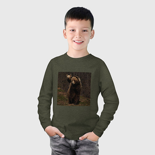 Детский лонгслив Медведи гуляют по лесу / Меланж-хаки – фото 3