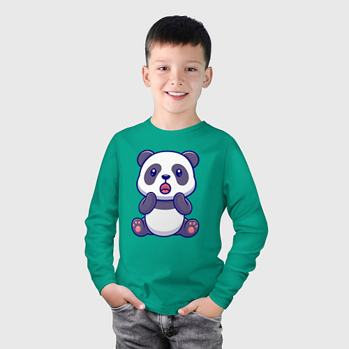Детский лонгслив Удивлённая панда / Зеленый – фото 3