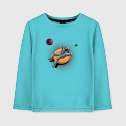 Лонгслив хлопковый детский Космонавт на пончике, цвет: бирюзовый