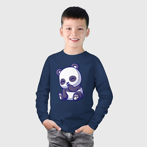 Детский лонгслив Смеющаяся панда / Тёмно-синий – фото 3