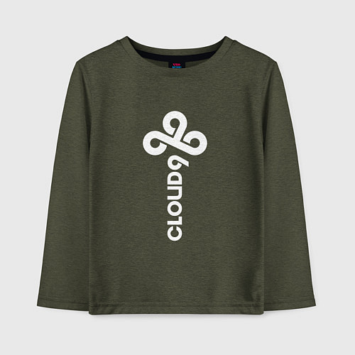 Детский лонгслив Cloud9 - vertical logo / Меланж-хаки – фото 1