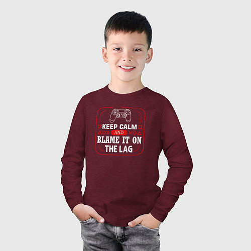 Детский лонгслив Keep calm and blame it on the lag / Меланж-бордовый – фото 3