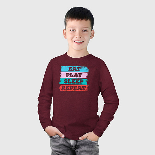 Детский лонгслив Eat play sleep repeat / Меланж-бордовый – фото 3