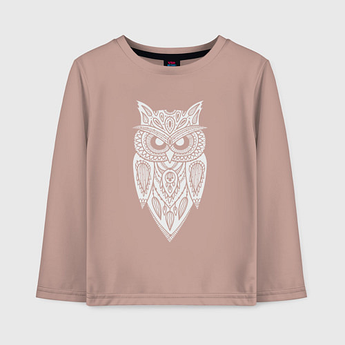 Детский лонгслив Узорный филин / Пыльно-розовый – фото 1
