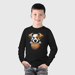 Лонгслив хлопковый детский Баскетбольный Джек Рассел терьер, цвет: черный — фото 2