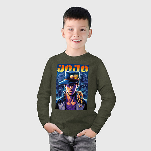 Детский лонгслив Jojo - Jotaro Kujo ai art / Меланж-хаки – фото 3
