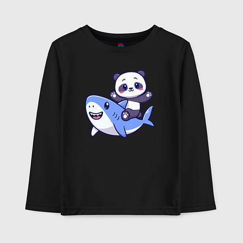 Детский лонгслив Панда и акула / Черный – фото 1