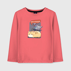 Лонгслив хлопковый детский Кот-хлеб и голубь, цвет: коралловый