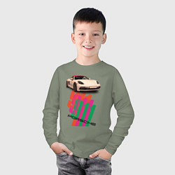 Лонгслив хлопковый детский Спортивный автомобиль Porsche 911 Turbo, цвет: авокадо — фото 2