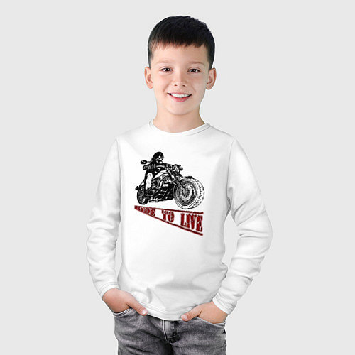 Детский лонгслив Байкер на мотоцикле - череп / Белый – фото 3