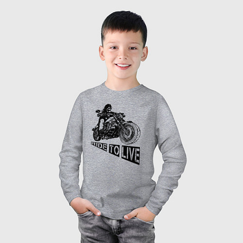 Детский лонгслив Байкер на мотоцикле - череп / Меланж – фото 3