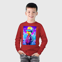 Лонгслив хлопковый детский Cyber Bart on a virtual glasses, цвет: красный — фото 2