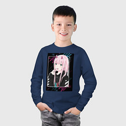 Лонгслив хлопковый детский Zero Two is darling, цвет: тёмно-синий — фото 2