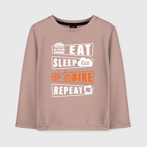 Детский лонгслив Еда сон велосипед / Пыльно-розовый – фото 1