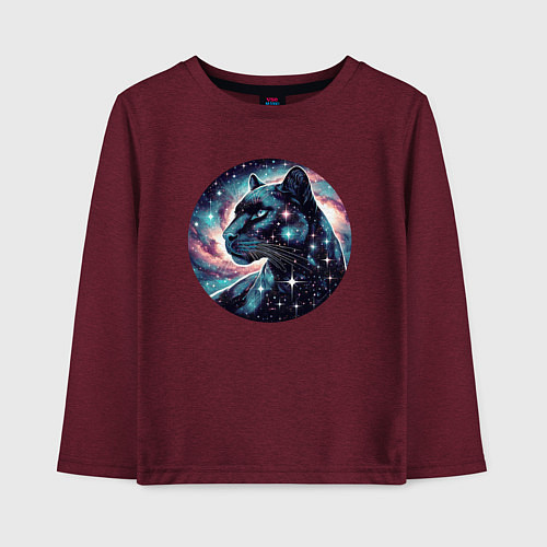 Детский лонгслив Звёздная пантера - нейросеть / Меланж-бордовый – фото 1