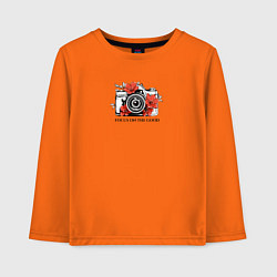 Лонгслив хлопковый детский Фотоаппарат с яркими цветами, цвет: оранжевый