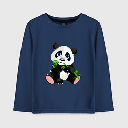 Лонгслив хлопковый детский Панда кушает тростник, цвет: тёмно-синий