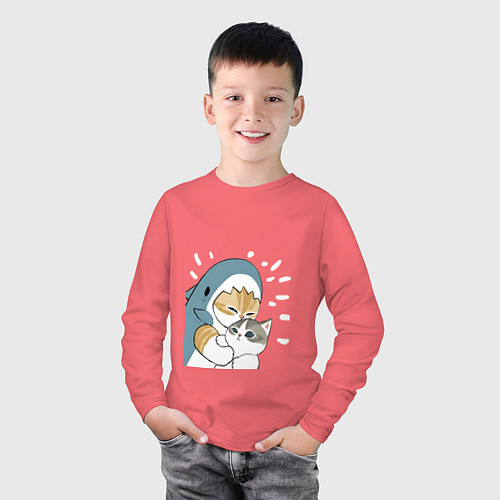 Детский лонгслив Котик-акула / Коралловый – фото 3
