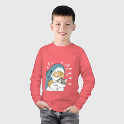 Лонгслив хлопковый детский Котик-акула, цвет: коралловый — фото 2