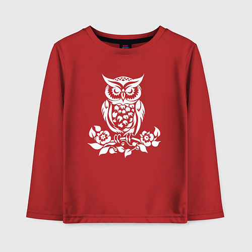 Детский лонгслив Силуэт совы с цветами / Красный – фото 1