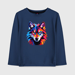 Лонгслив хлопковый детский Красочный волк поп арт, цвет: тёмно-синий