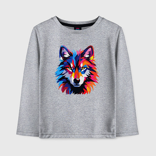 Детский лонгслив Красочный волк поп арт / Меланж – фото 1