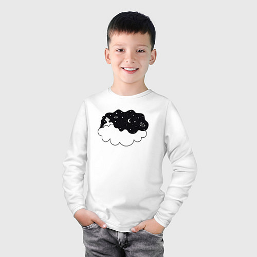 Детский лонгслив Космическая девушка на облаке / Белый – фото 3