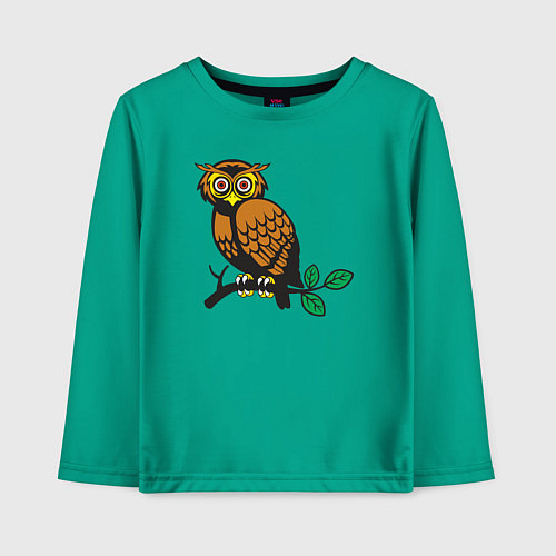 Детский лонгслив Сова на дереве / Зеленый – фото 1