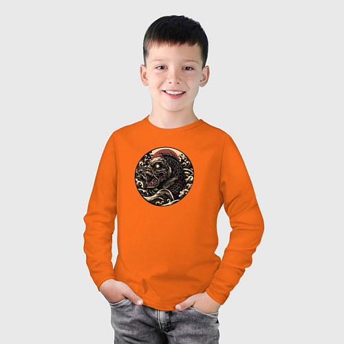 Детский лонгслив Жуткая рыба монстр / Оранжевый – фото 3