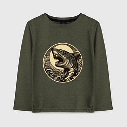 Лонгслив хлопковый детский Кайдзю с ужасной головой акулы, цвет: меланж-хаки