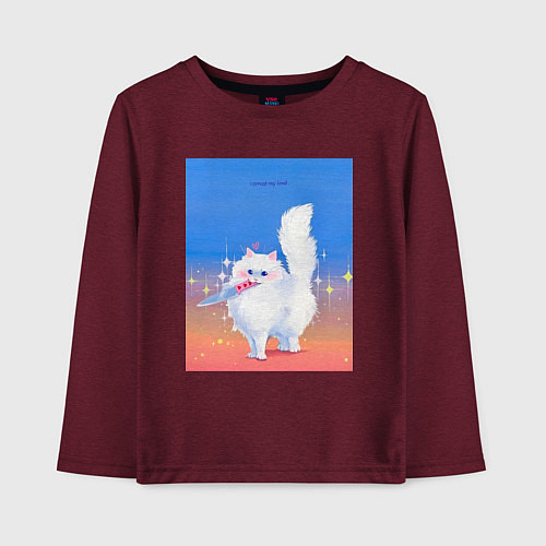 Детский лонгслив Кошечка с ножом на пределе / Меланж-бордовый – фото 1