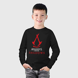 Лонгслив хлопковый детский Assassins creed shadows logo, цвет: черный — фото 2