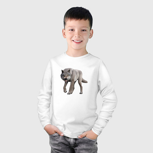 Детский лонгслив Волк глядит / Белый – фото 3