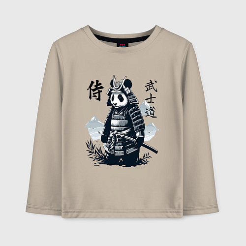 Детский лонгслив Panda samurai - bushido ai art fantasy / Миндальный – фото 1