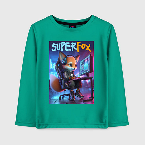 Детский лонгслив Super fox gamer - ai art fantasy / Зеленый – фото 1