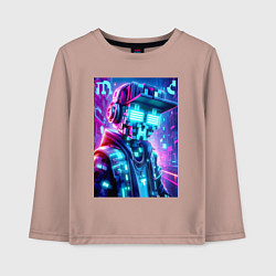 Лонгслив хлопковый детский Minecraft and Cyberpunk collaboration - ai art neo, цвет: пыльно-розовый