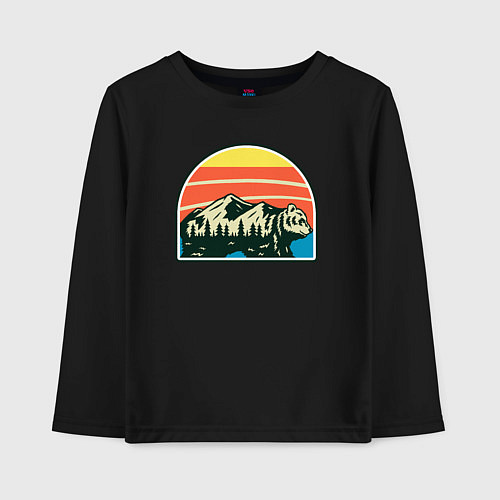 Детский лонгслив Медведь и горы / Черный – фото 1