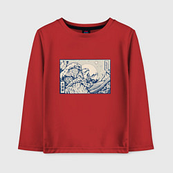 Лонгслив хлопковый детский Лягушка на волнах Канагавы, цвет: красный