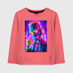 Лонгслив хлопковый детский Cyber skeleton of Bart Simpson - neon glow, цвет: коралловый