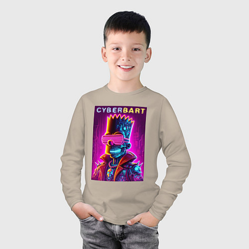 Детский лонгслив Cyber Bart - neon glow ai art fantasy / Миндальный – фото 3