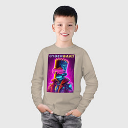 Лонгслив хлопковый детский Cyber Bart - neon glow ai art fantasy, цвет: миндальный — фото 2