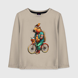 Лонгслив хлопковый детский Капибара велосипед птичка на голове, цвет: миндальный
