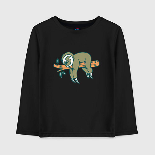 Детский лонгслив Ленивец спит на ветке / Черный – фото 1