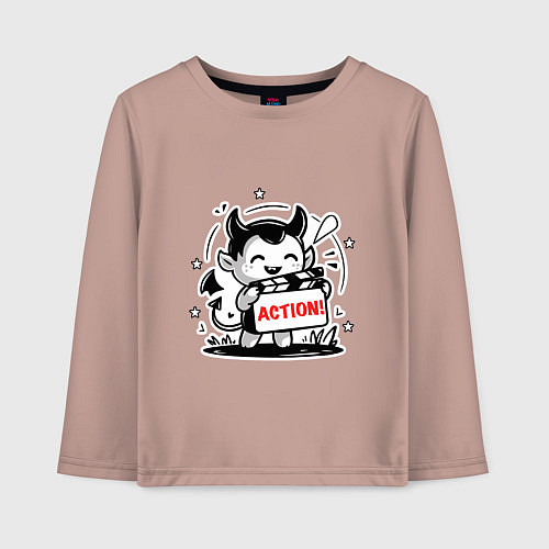 Детский лонгслив Чертик с кинохлопушкой / Пыльно-розовый – фото 1
