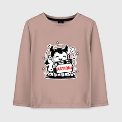 Лонгслив хлопковый детский Чертик с кинохлопушкой, цвет: пыльно-розовый