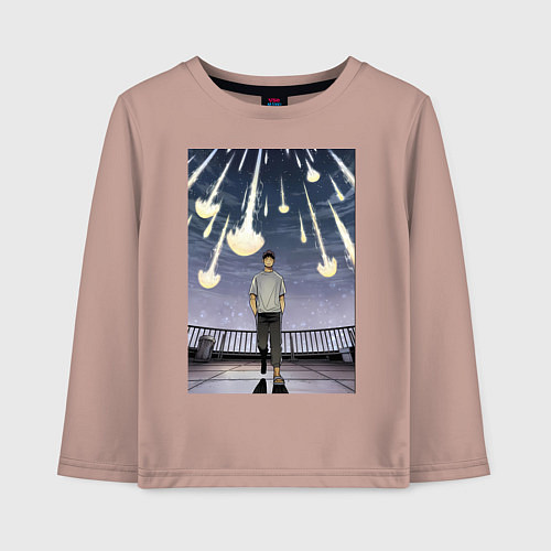 Детский лонгслив Кайдзю номер восемь Кафка Хибино звездопад / Пыльно-розовый – фото 1