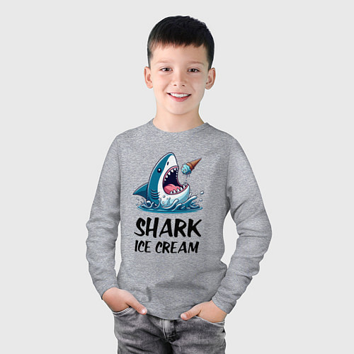 Детский лонгслив Shark ice cream - ai art / Меланж – фото 3