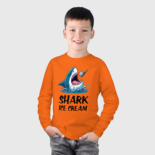 Детский лонгслив Shark ice cream - ai art / Оранжевый – фото 3